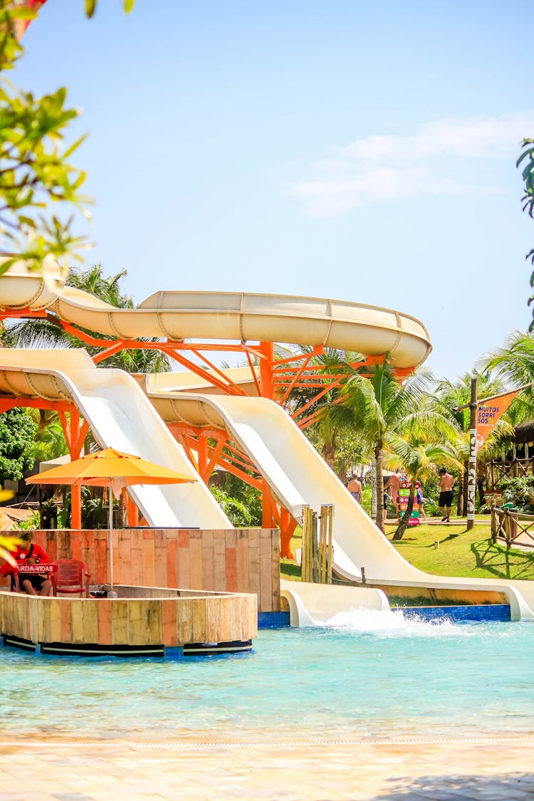 Swimming Pool Slides In Exotic Resort