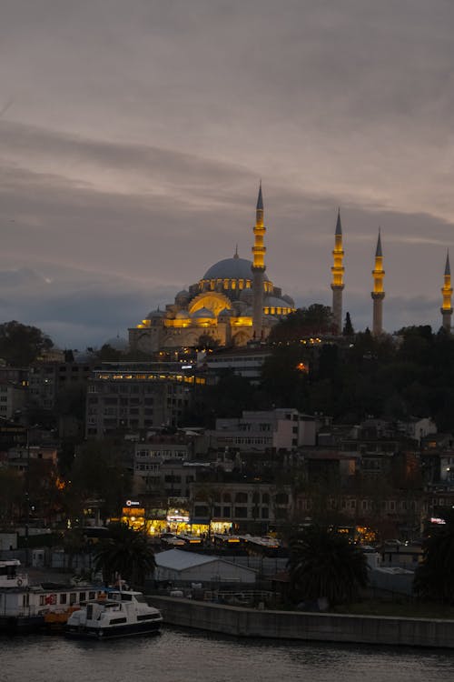 Illuminated Traditional Mosque in Istanbul 