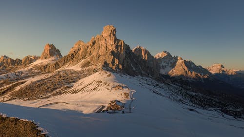 View of Snowcapped Giau Pass in the Dolomites, Italy 