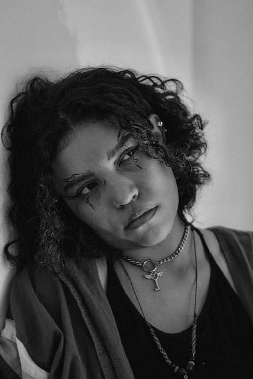 Black and White Portrait of a Sad Woman 