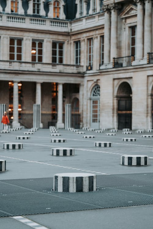 View of the Colonnes de Buren Courtyard in Paris, France