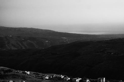 Mountain Valley Covered with Fog in Black and White 