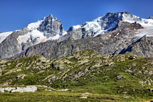 Free Breathtaking view of La Grave's rugged mountain landscape in the French Alps. Stock Photo