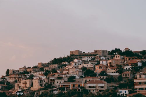 Drone Shot of Town on Hill