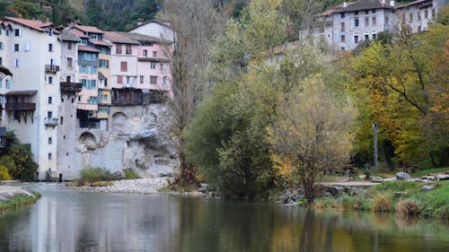 River and Village Buildings behind