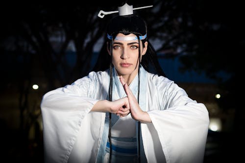 Woman Wearing a Lan Wangji Cosplay 