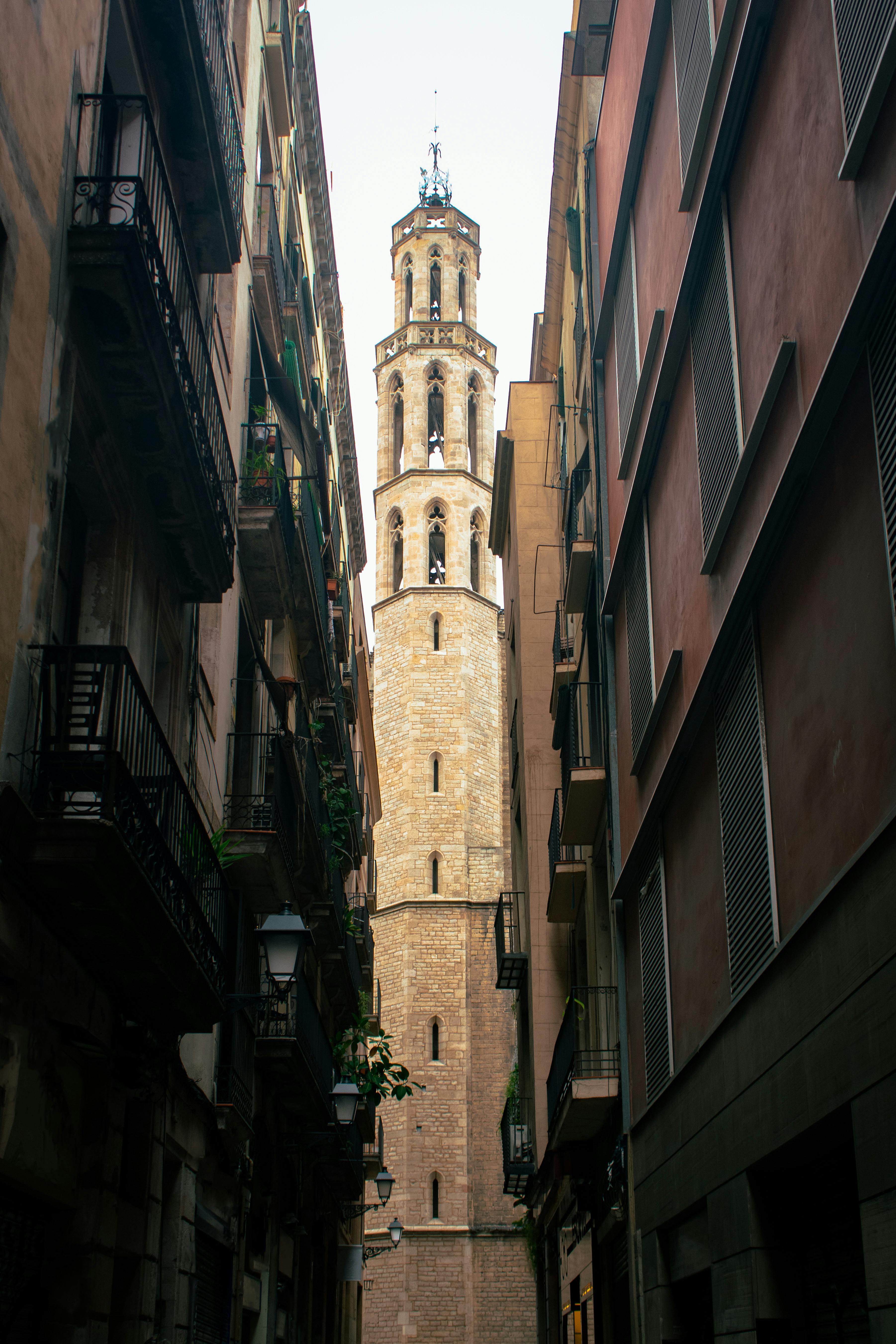 traditional church in a narrow alley in barcelona