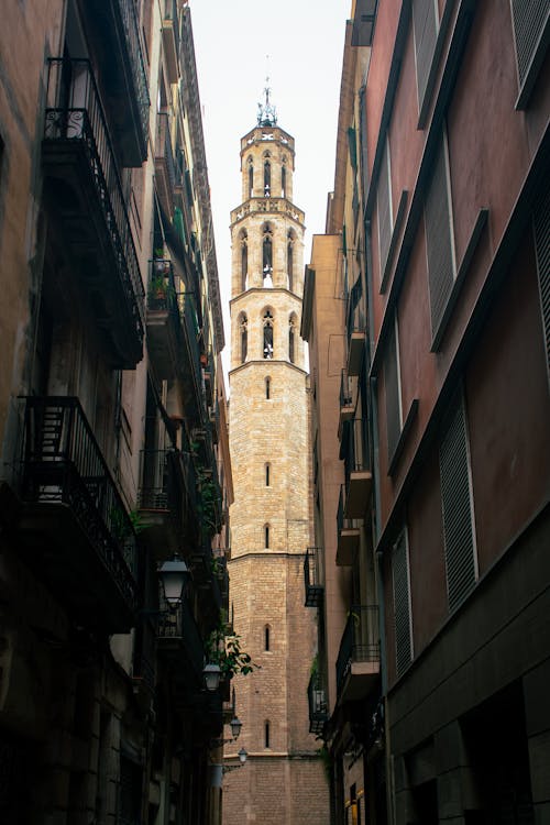 Traditional Church in a Narrow Alley in Barcelona