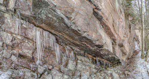 Icicles at the edge of the hill Panorama made with Hugin
