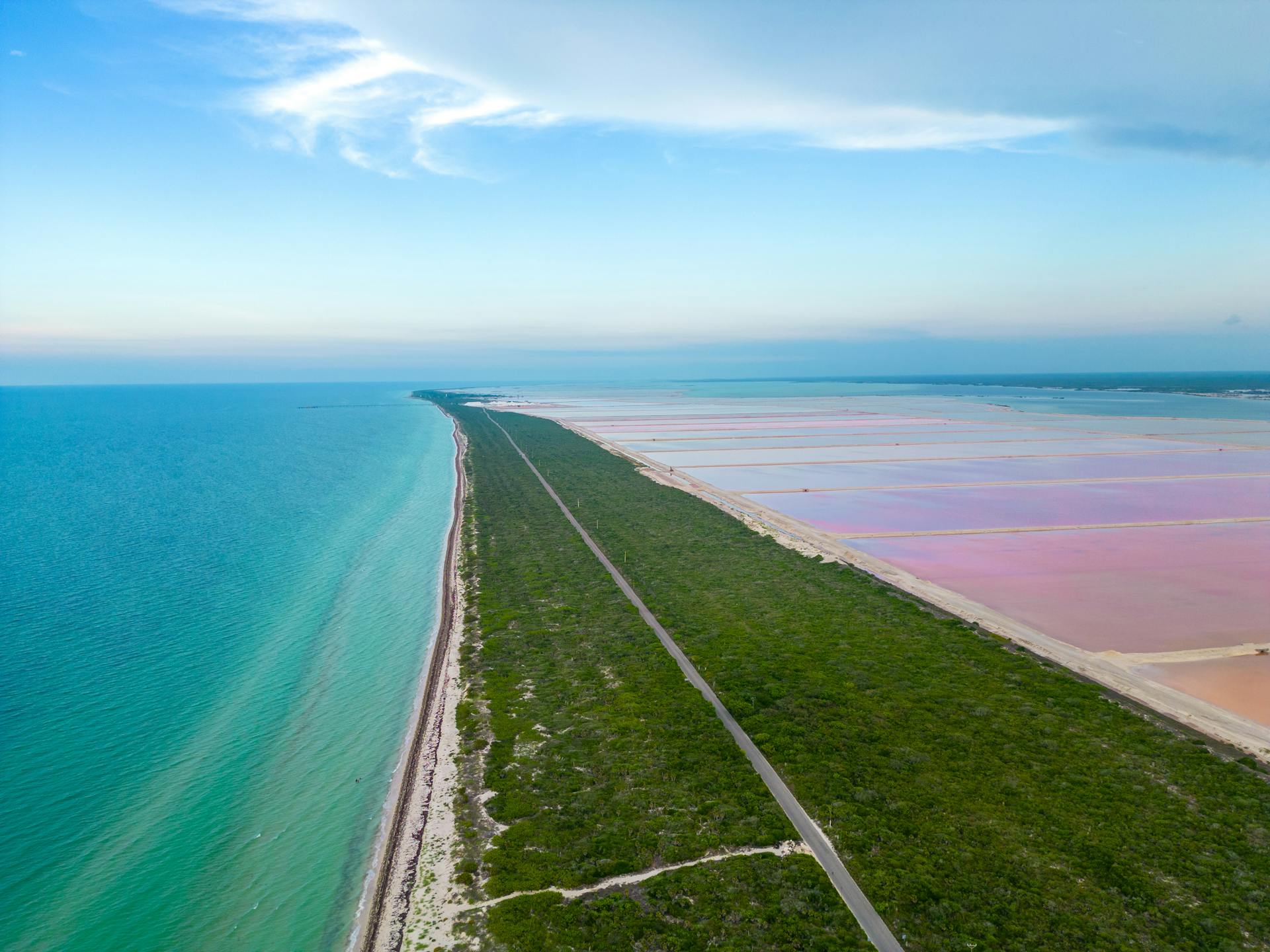 Stunning aerial shot capturing the vibrant landscape of Ria Lagartos with vivid colors.