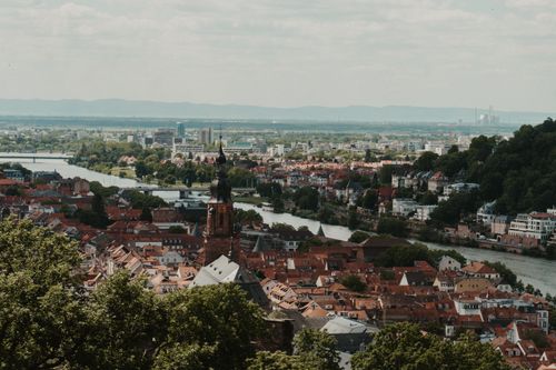 Free A stunning aerial view of Heidelberg, showcasing the Neckar River and historic architecture. Stock Photo