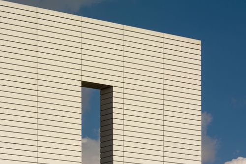 Free Minimalist design of modern architecture under a blue sky in Zoetermeer, Netherlands. Stock Photo