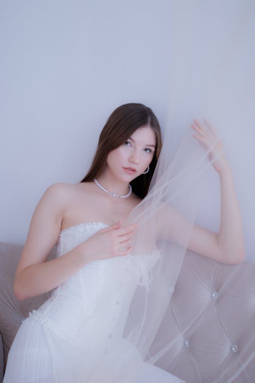 Model in Wedding Dress with Veil