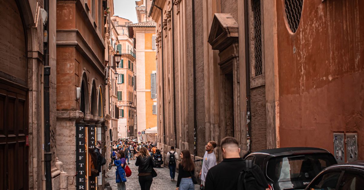 Cobblestone Walk Rome Pedestrians Walking in a Narrow Cobblestone Alley between Buildings in ...