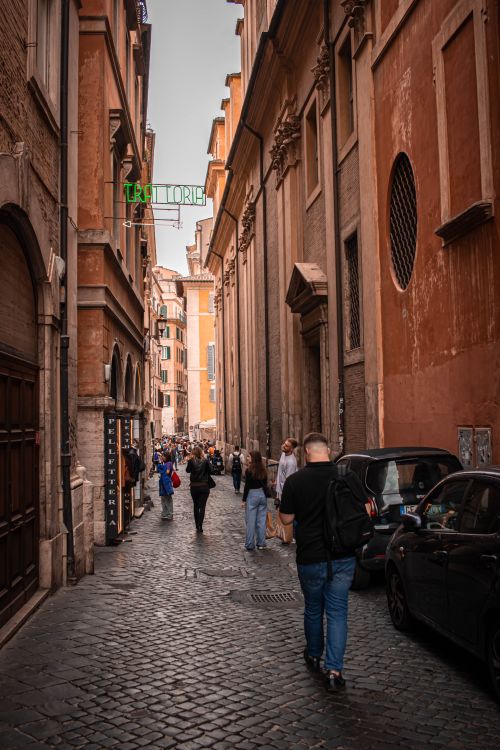 Cobblestone Walk Rome Pedestrians Walking in a Narrow Cobblestone Alley between Buildings in ...