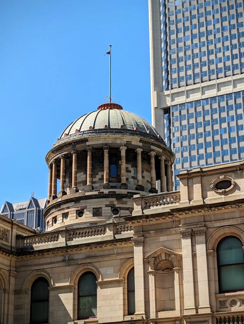 Facade of the Supreme Court of Victoria Building on William Street in Melbourne, Australia 