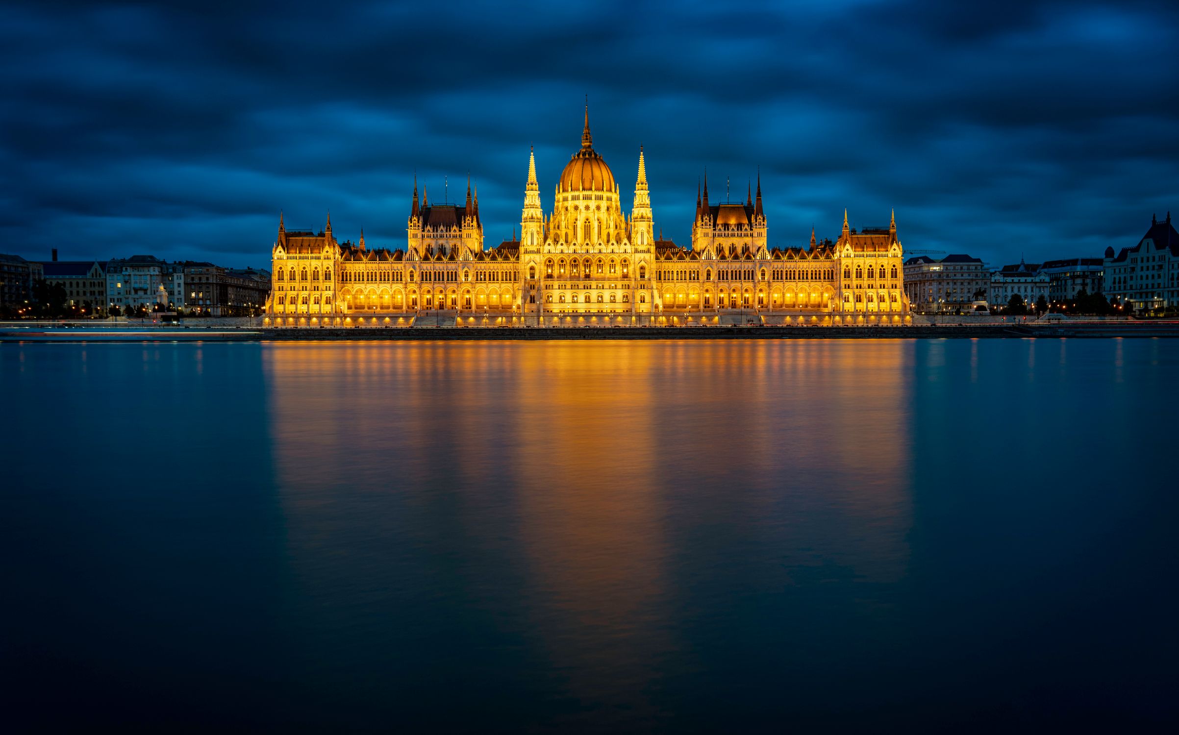 Budapest Parliament lit at night