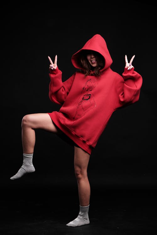 Woman Wearing Hoodie and Socks