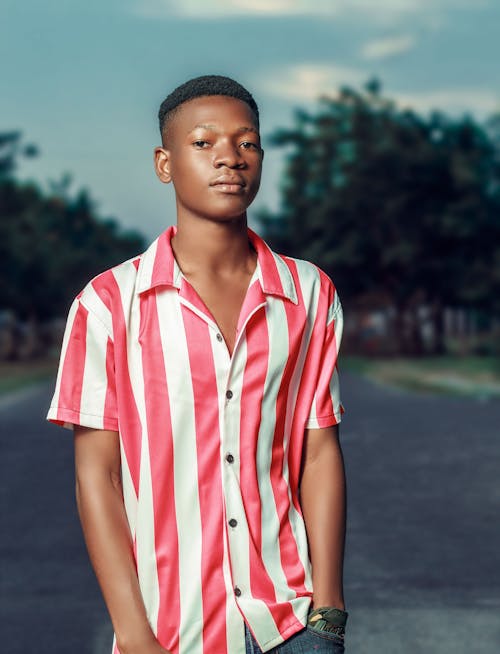 Young Model in Striped Shirt