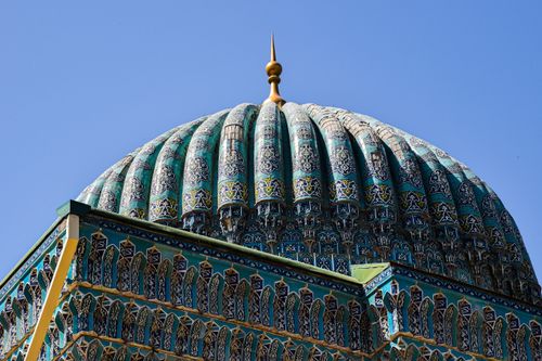 Free Close-up of the Bibi-Khanym Mosque dome showcasing intricate mosaic patterns and Islamic architecture. Stock Photo
