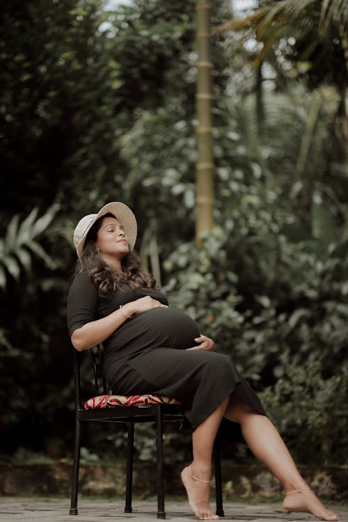 Pregnant Woman in Black Dress