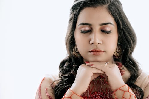 Portrait of the Bride in an Elegant Embroidered Dress