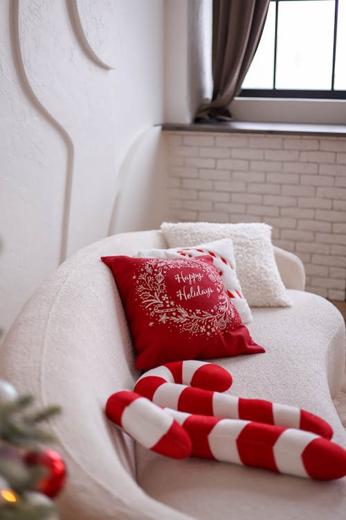 Christmas Pillows on Sofa