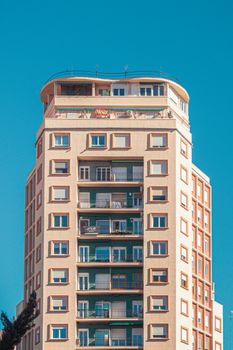 View of a modern residential high-rise building in sunny Valencia, Spain.