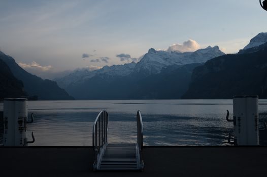 Chrome Gangplank on the Jetty of Lake Lucerne in Switzerland