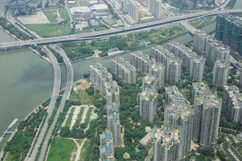 Aerial View of Skyscrapers and Streets in a Modern City 
