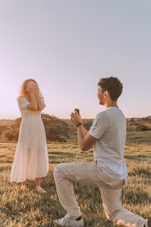 Free An Marriage Proposal Scene in a Field Stock Photo
