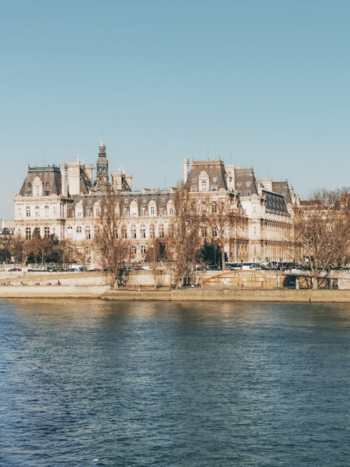 View of the Town Hall of Paris, France from the River Seine 