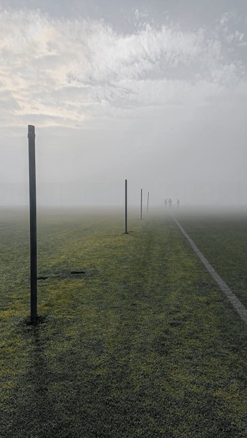 Fence Posts Around the Pitch in the Fog