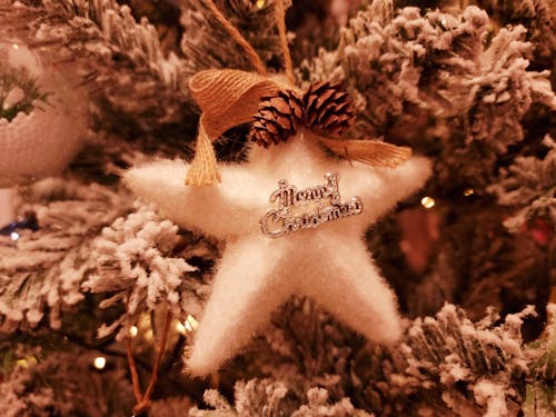 Merry Christmas on White Star on Christmas Tree