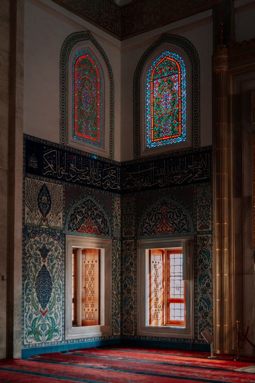 Free Detailed view of stained glass and mosaic interior in Kocatepe Mosque, Ankara. Stock Photo