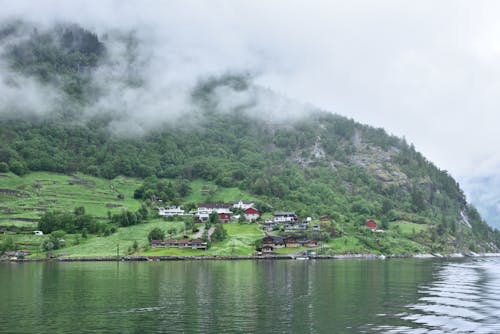 Village near Lake in Mountains
