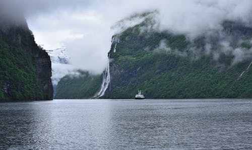 Scenic View of Fog Covered Fjords and Sea in Norway 