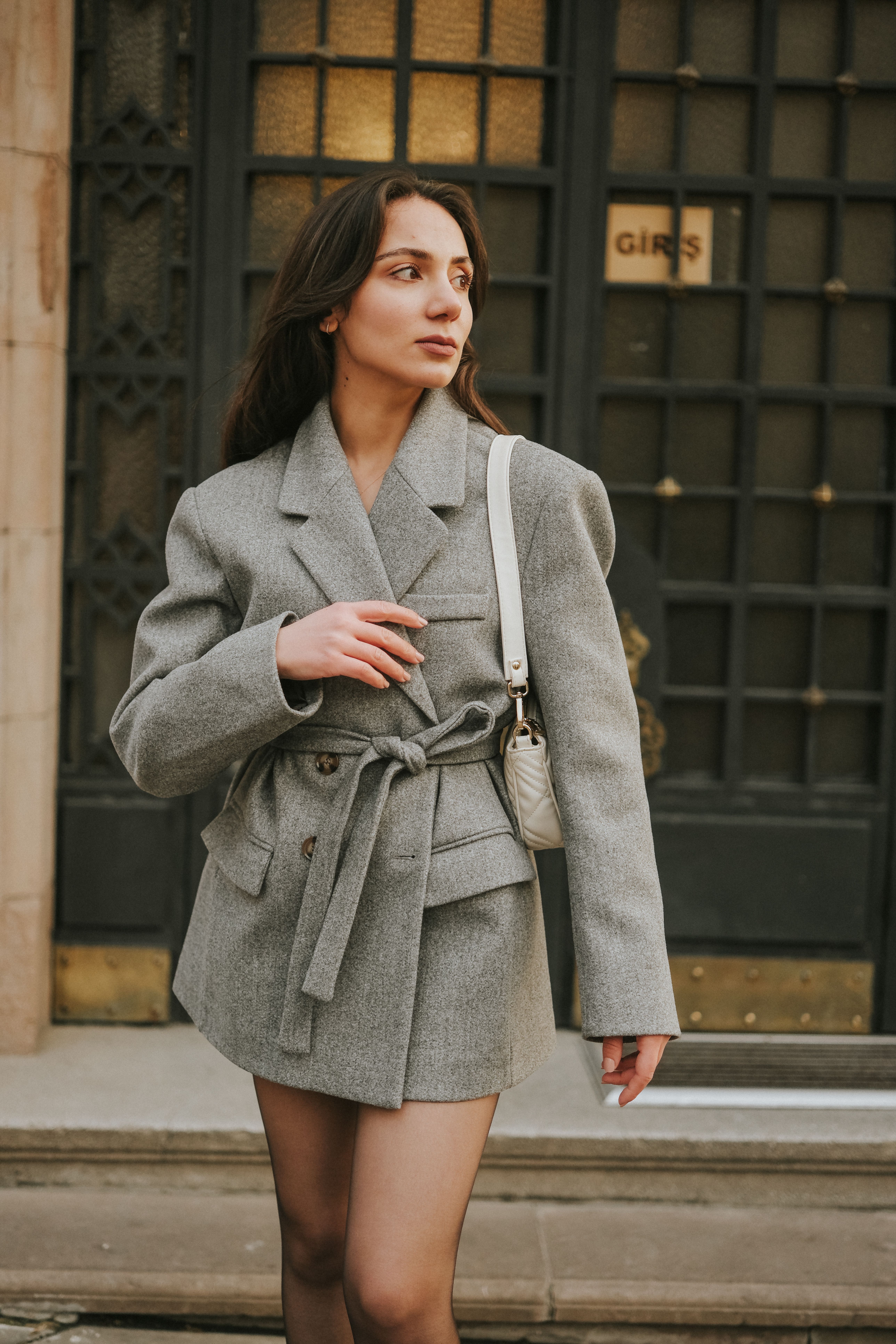 Elegant wool coat street style evening