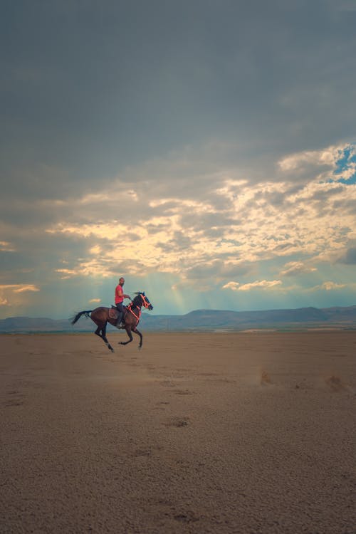 A Person Horseback Riding in the Desert
