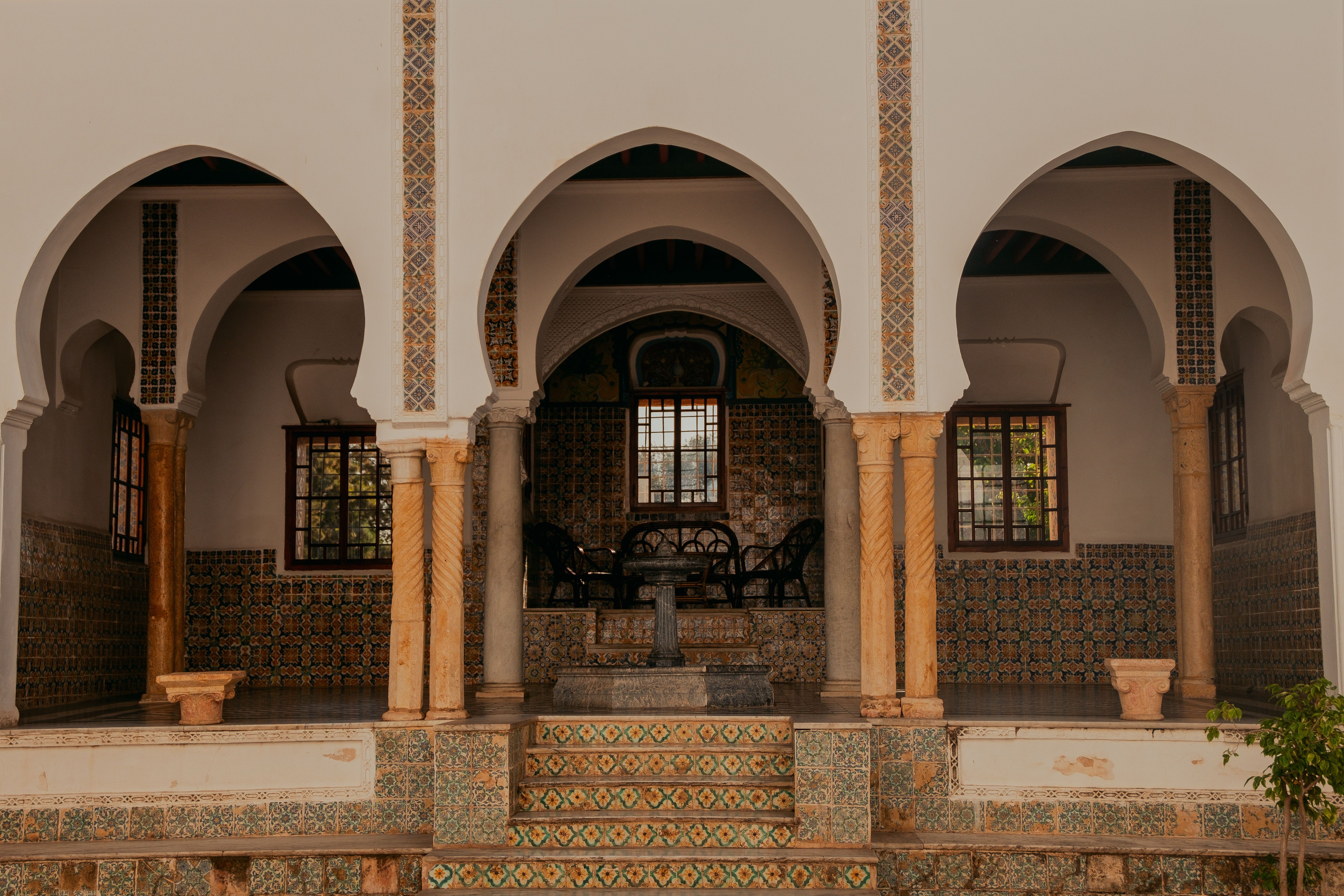 Moorish-influenced arcades and dome of Monserrate Palace with its lawn