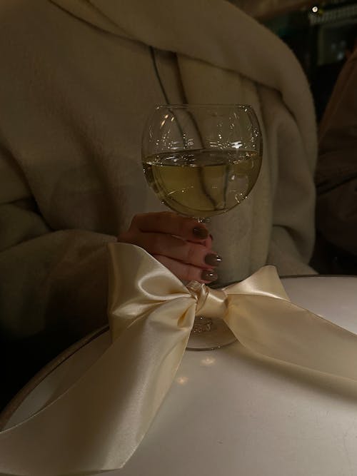 White Wine in Glass with Ribbon