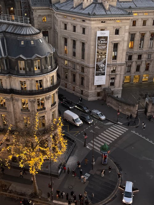 View of the Streets of Paris and Palais Garnier from Galeries Lafayette, Paris, France