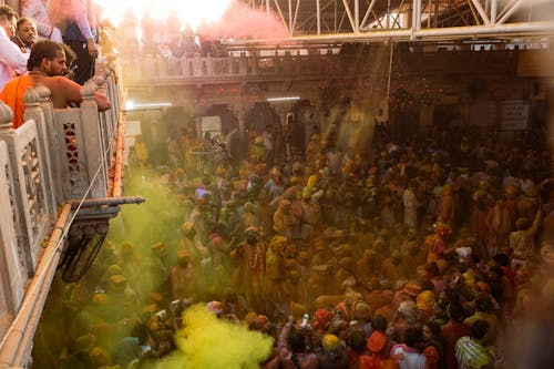 Holi celebration inside barsana mandir 