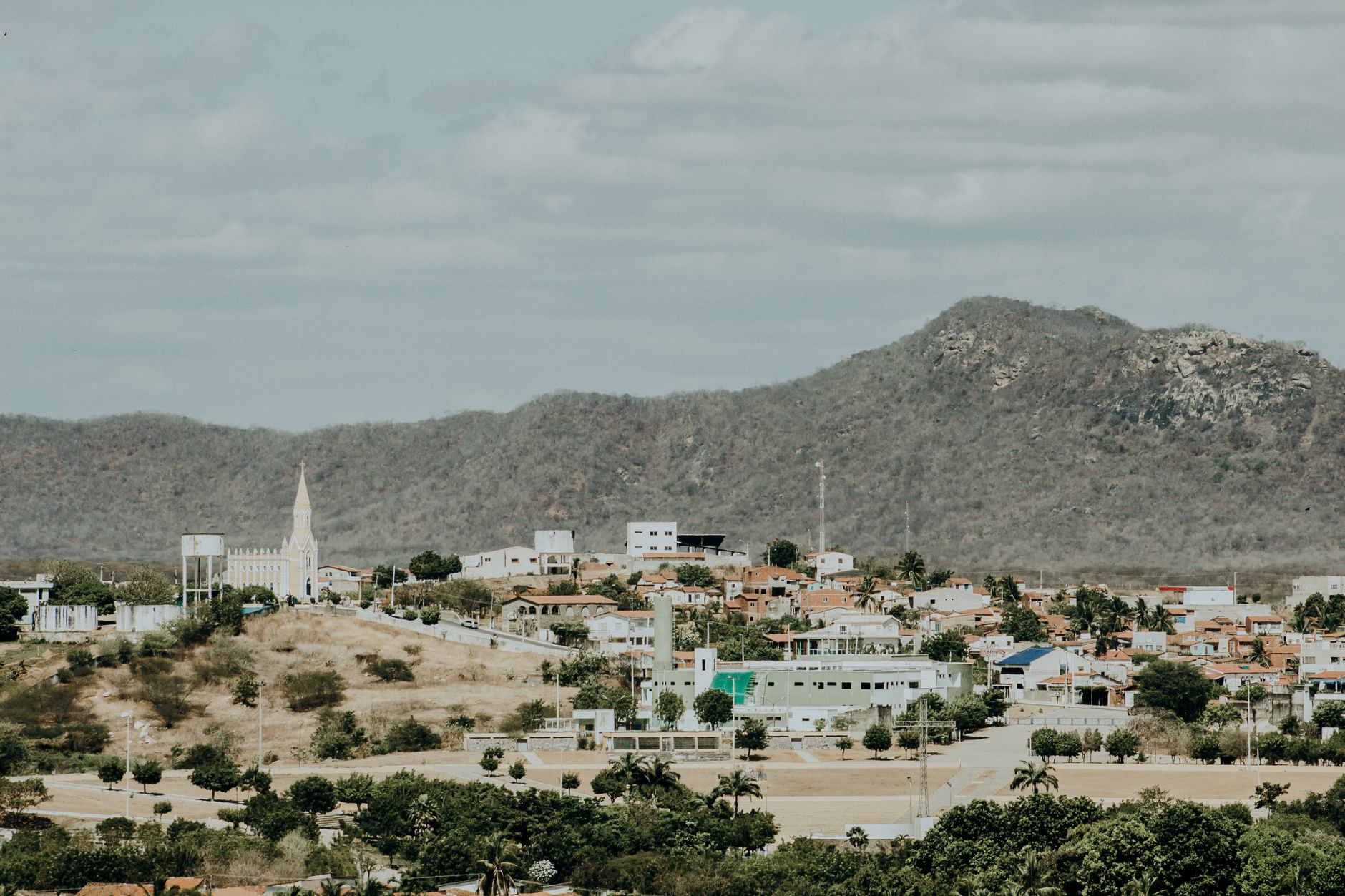 Charming aerial view of Canindé town with mountains in the background, Ceará, Brazil.