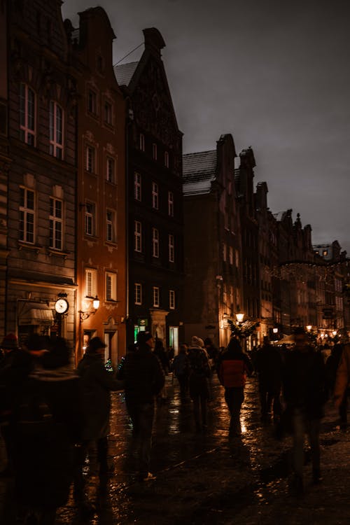 People Walking on the Streets of Gdansk Old Town in the Evening, Poland 