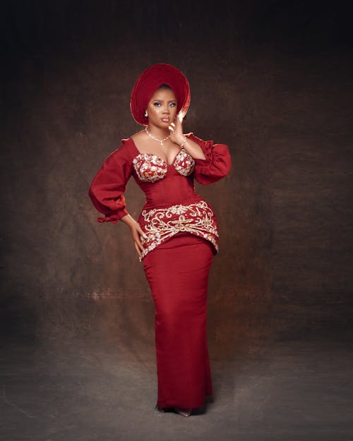 Model in Red Dress and Hat