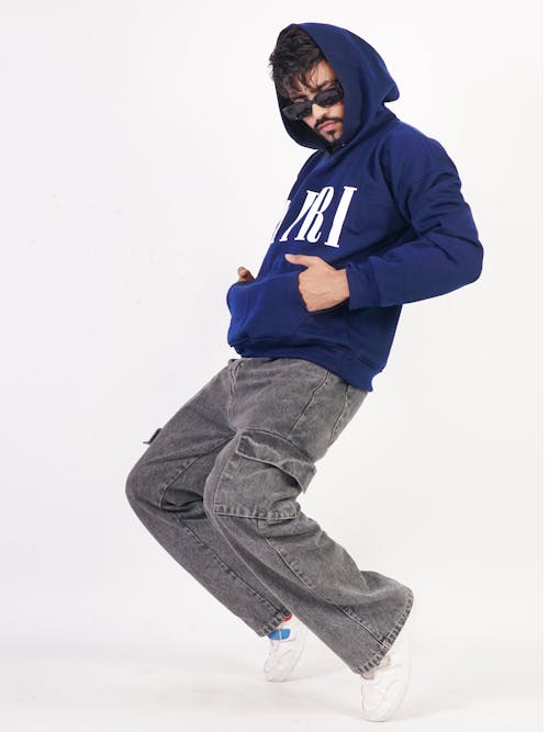 Navy blue printed hoodie