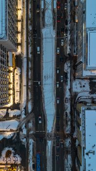 Aerial photo of snow-covered streets in Munich, Germany, showcasing urban architecture.