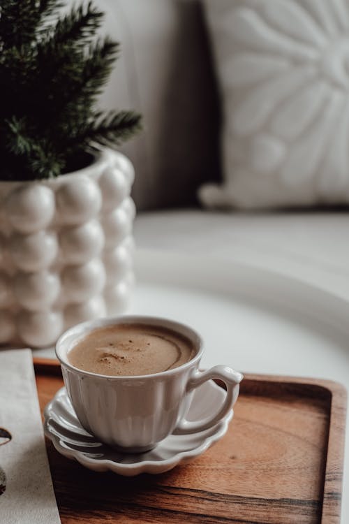 Free Porcelain Cup of Coffee on a Saucer  Stock Photo