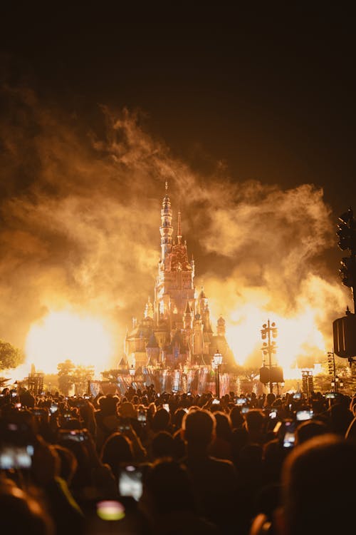 Fire over Castle in Disneyland at Night Show